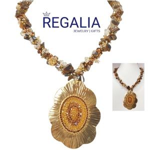 ✨Gemstones Short Necklace
(Citrine,Canelian,Tiger Eye)& Hammered Knitted Pendant